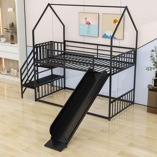 Metal loft bed with hot sale slide